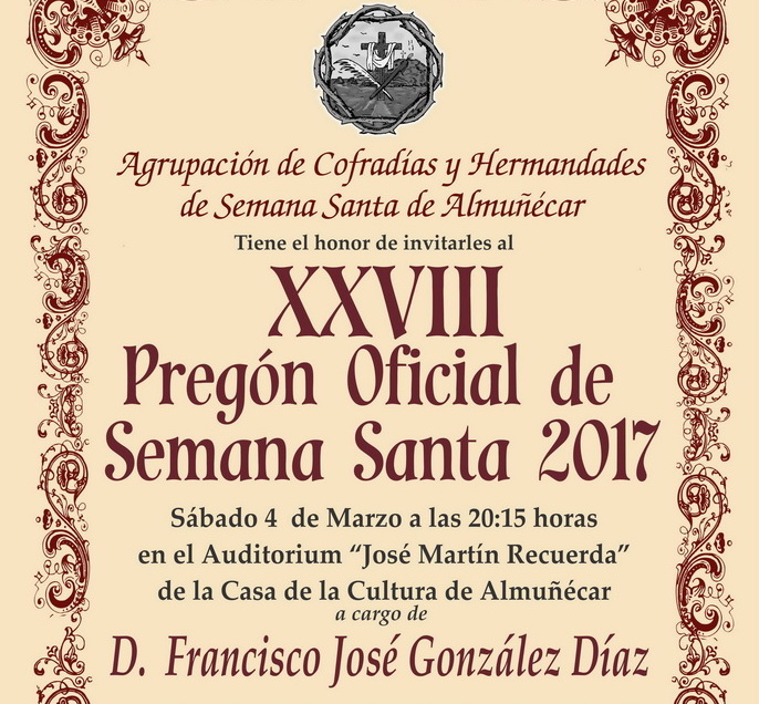 El abogado Francisco Jos Gonzlez Daz pregona esta tarde la Semana Santa de Almucar 2017 